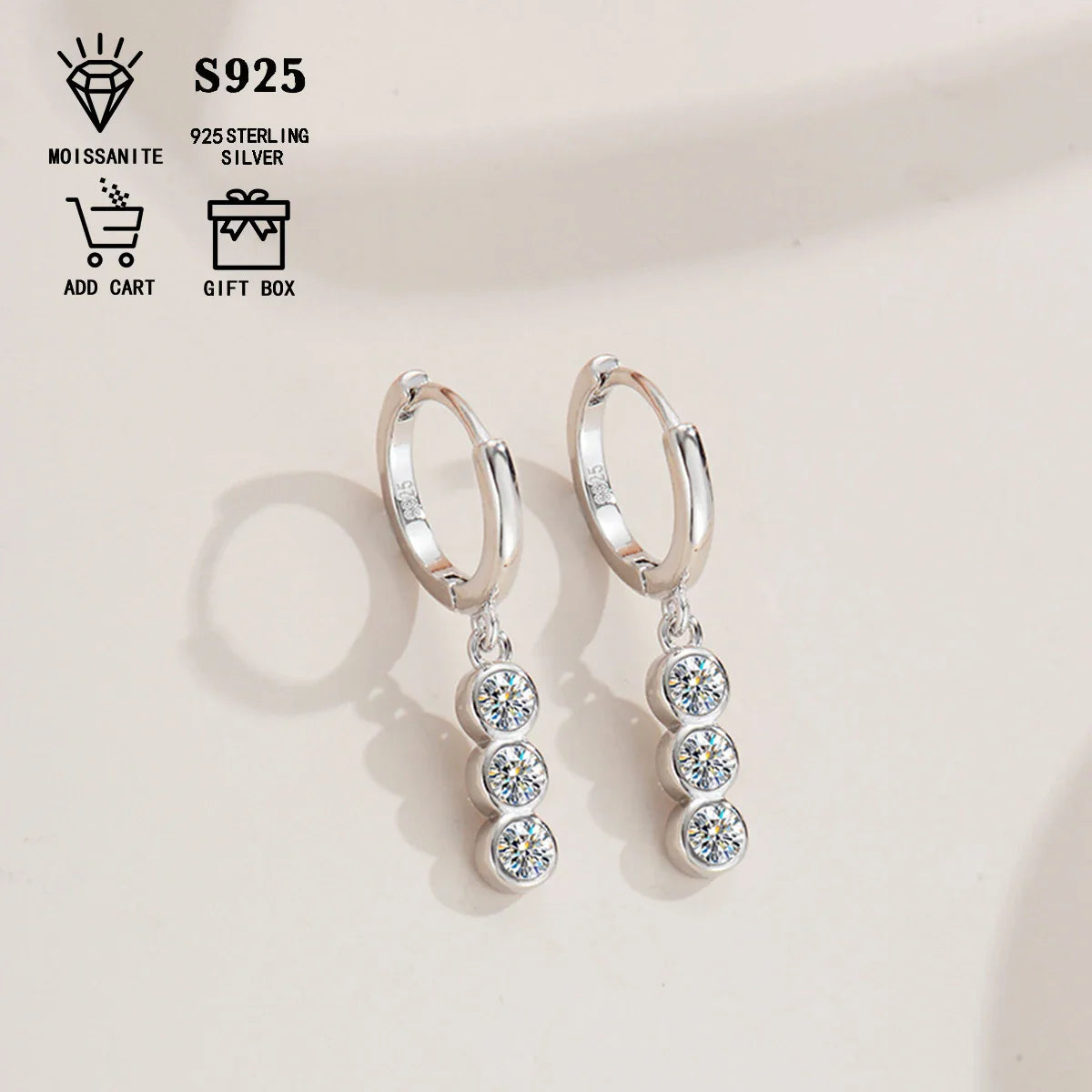 Sterling Silver S925 1.2ct Moissanite Round Stud Earrings For Women