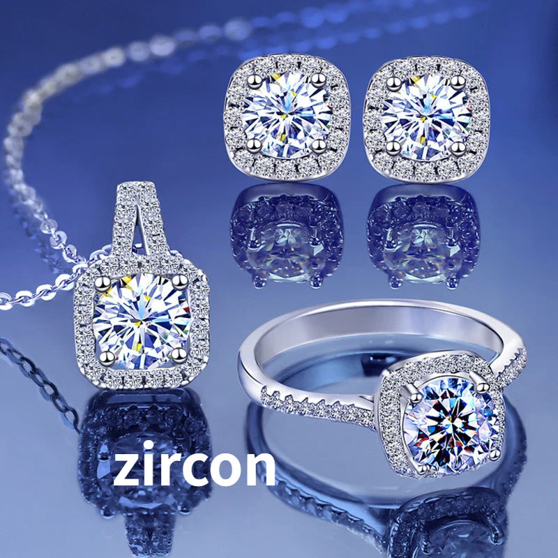 Sterling Silver 3-Piece Moissanite Jewelry Set 1ct Necklace Ring Earrings
