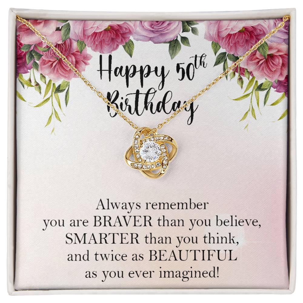 Happy 50th Birthday Necklace, 50th Birthday Gifts for Women, Birthday Gift for Her, Box Gift Card Love Knot Necklace Xx156lk40