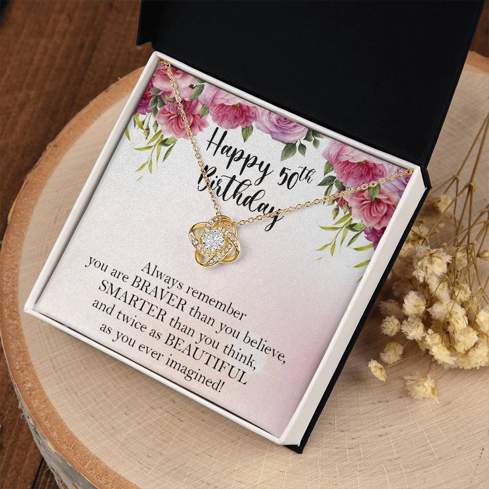 Happy 50th Birthday Necklace, 50th Birthday Gifts for Women, Birthday Gift for Her, Box Gift Card Love Knot Necklace Xx156lk40