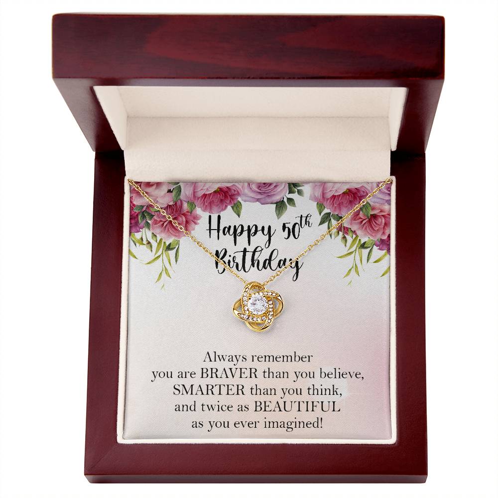 Happy 50th Birthday Necklace, 50th Birthday Gifts for Women, Birthday Gift for Her, Box Gift Card Love Knot Necklace Xx156lk40