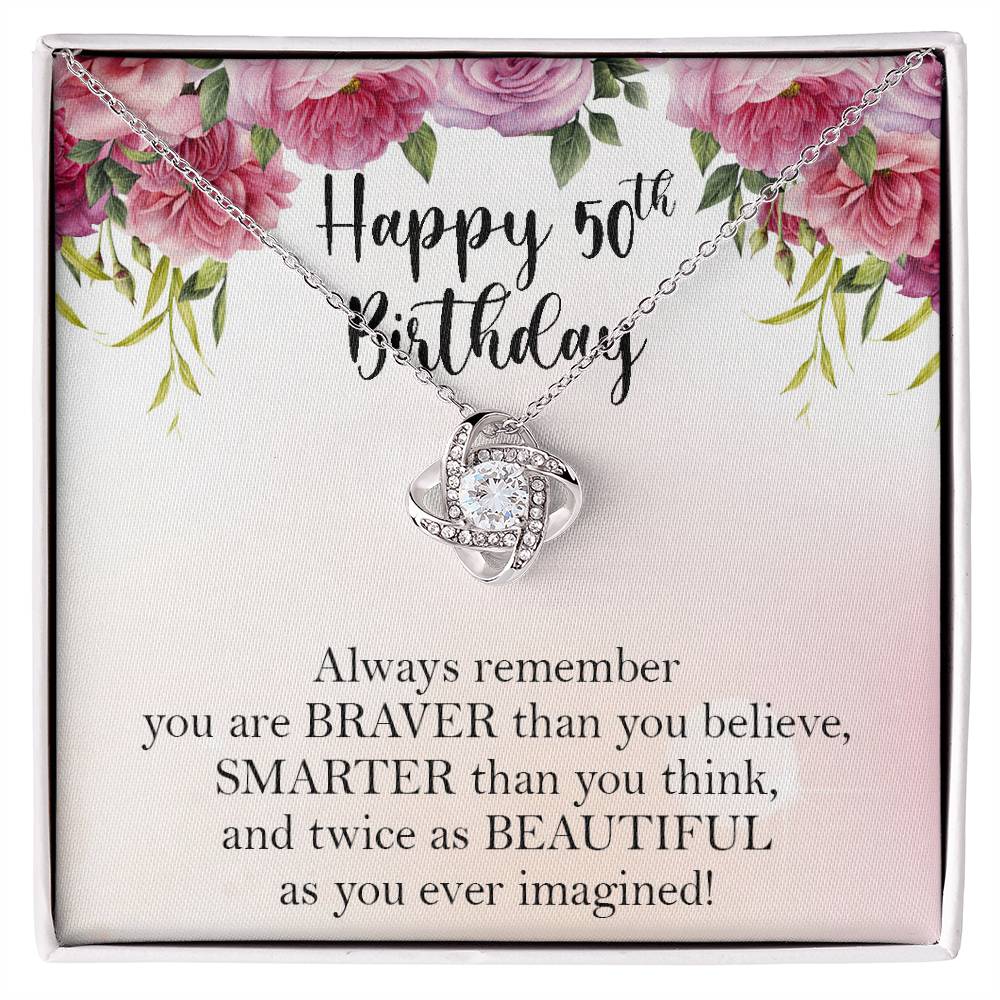 Happy 50th Birthday Necklace, 50th Birthday Gifts for Women, Birthday Gift for Her, Box Gift Card Love Knot Necklace Xx156lk40