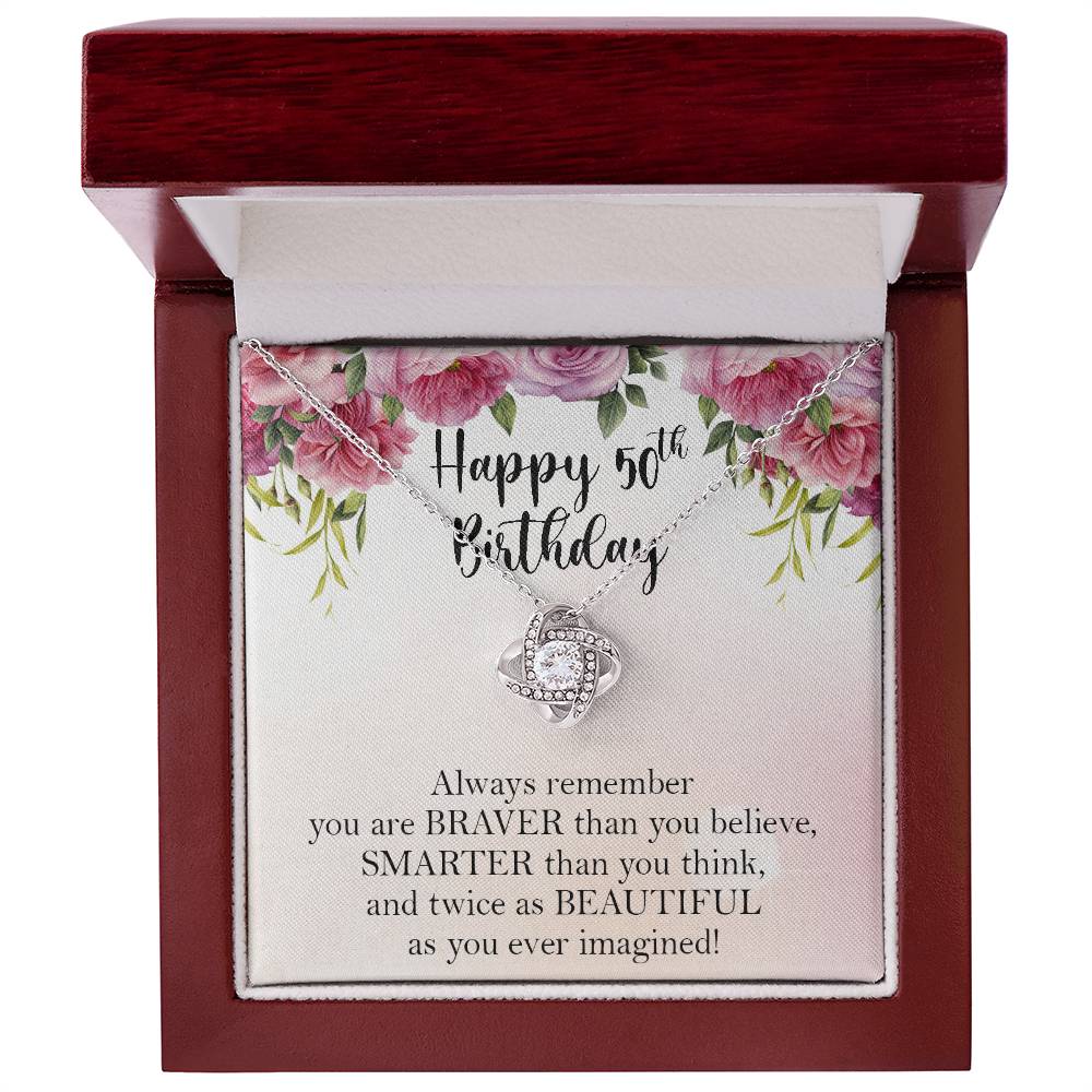 Happy 50th Birthday Necklace, 50th Birthday Gifts for Women, Birthday Gift for Her, Box Gift Card Love Knot Necklace Xx156lk40