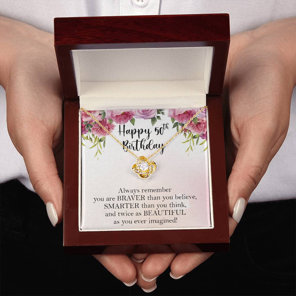 Happy 50th Birthday Necklace, 50th Birthday Gifts for Women, Birthday Gift for Her, Box Gift Card Love Knot Necklace Xx156lk40