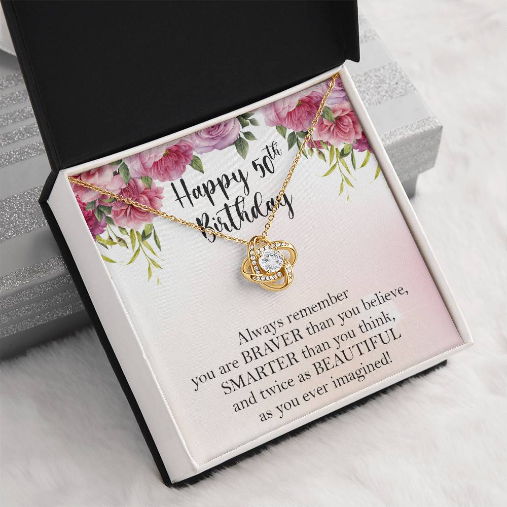 Happy 50th Birthday Necklace, 50th Birthday Gifts for Women, Birthday Gift for Her, Box Gift Card Love Knot Necklace Xx156lk40